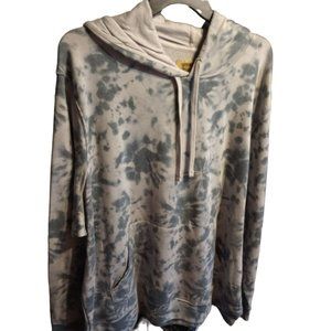 Tie-Dye Hooded Pullover Sweatshirt - Gray/White